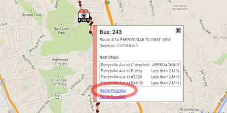 Selecting the route progress view.